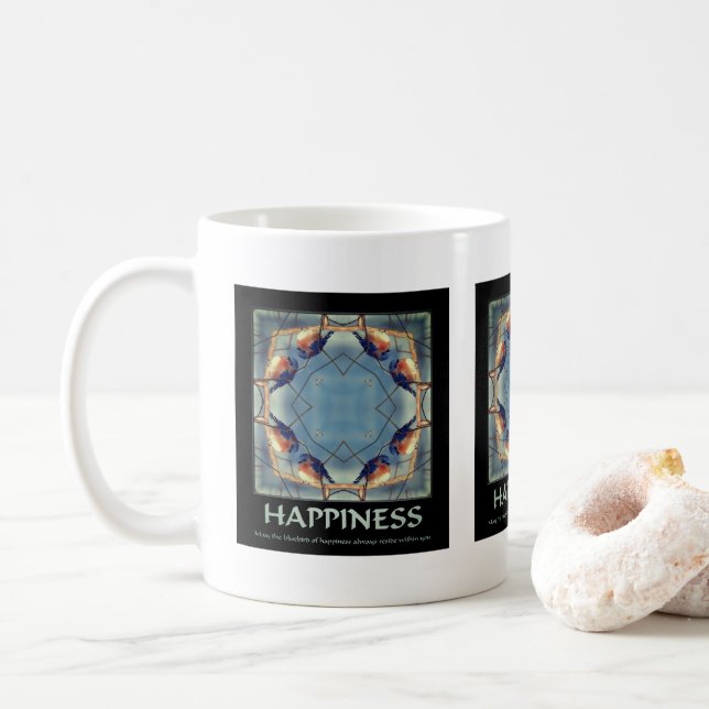 Caneca De Café Citação Inspirativa De Bluebird De Felicidade (Com Donut)