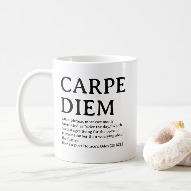 Caneca De Café Citação latina Carpe Diem (Com Donut)