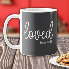 Caneca De Café Citação minimalista de amor fé cinza carvão