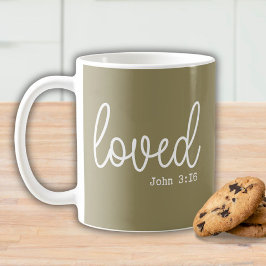 Caneca De Café Citação minimalista de amor verde oliva fé