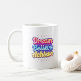 Caneca De Café Citação motivacional de néon 'Sonhe, acredite, alc