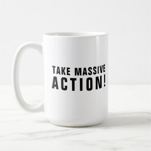 Caneca De Café Citação Motivacional Preto Branco Tome Ação Maciça