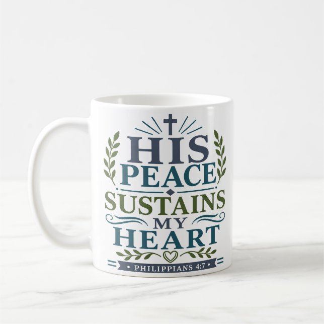 Caneca De Café Citação Pacífica Sua Paz Sustenta Meu Coração (Esquerda)
