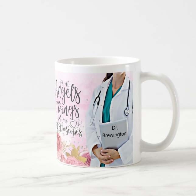 Caneca De Café Citação Personalizada de Enfermeira Floral Angel (Direita)