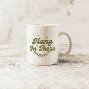 Caneca De Café Citação Retro Verde Floral 'Aguente Firme'
