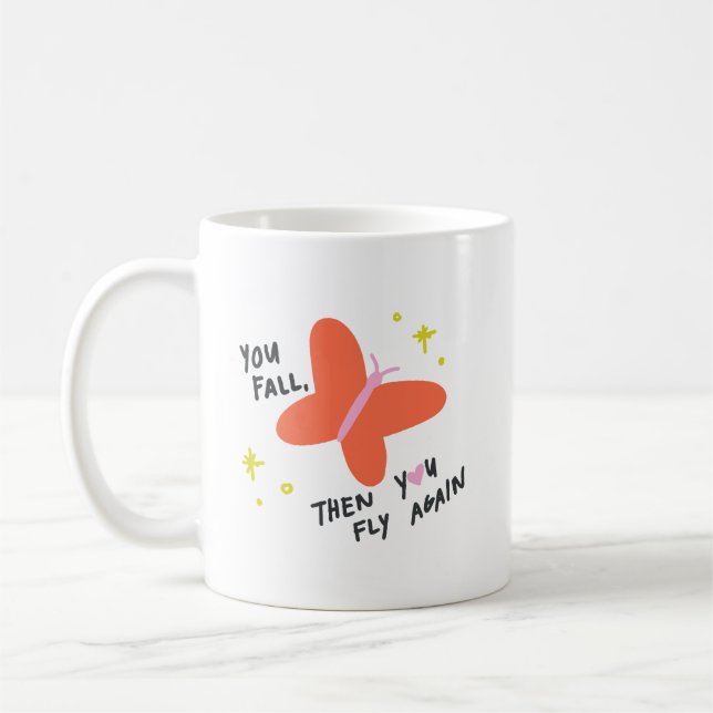 Caneca De Café Citação Simples e Fofa de Borboleta Laranja Ousada (Esquerda)