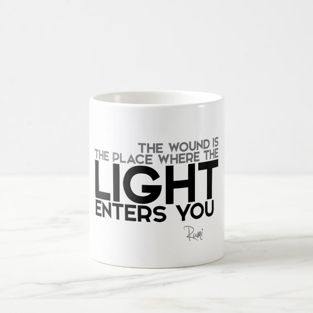 Caneca De Café CITAÇÕES: Rumi - a luz inscreve-o (Centro)