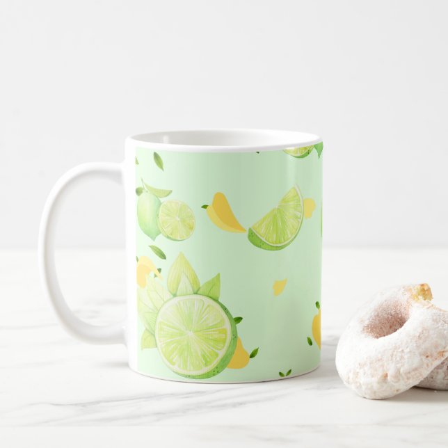 Caneca De Café Citrinos Verdes Tropicais SUMMER Laranja-limão (Com Donut)