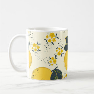 Caneca De Café Citros coloridos, padrão de flor de limão.
