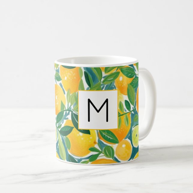 Caneca De Café Citrus Art Lemons Laranjas Limões Árvore INICIAL F (Frente Esquerda)