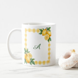 Caneca De Café Citrus Lemons Yellow Gingham Coast Italiana Amalfi