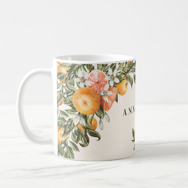 Caneca De Café Citrus orange botânica moderna rústica personaliza (Esquerda)