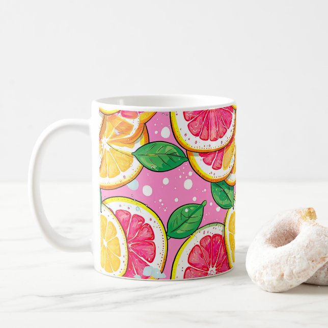 Caneca De Café Citrus Pink Polka Dot  (Com Donut)