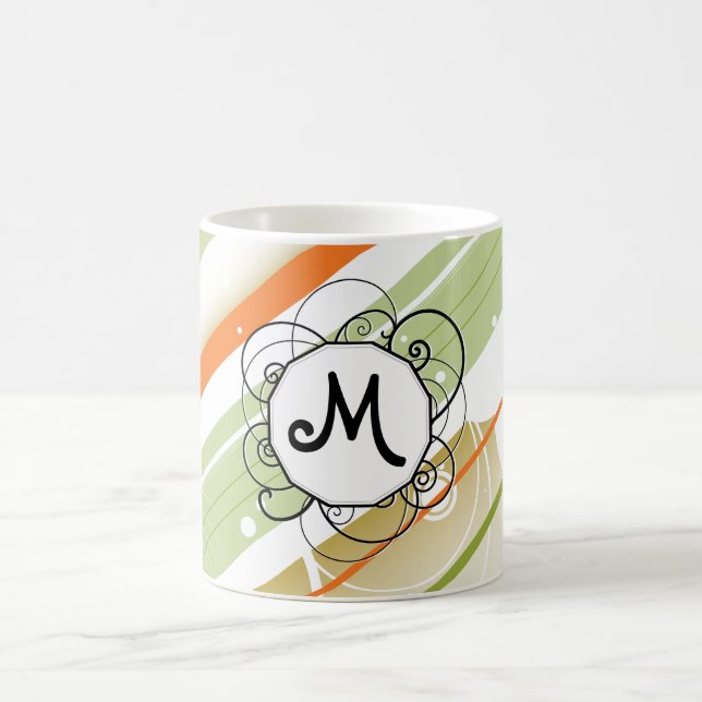 Caneca De Café Citrus Splash Modern-Retro Stripes com Monograma (Centro)