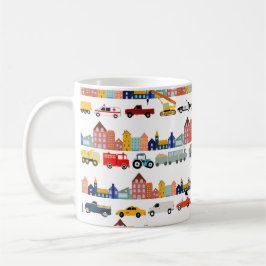Caneca De Café City Transportation Vehicles Trucks Cars Kids