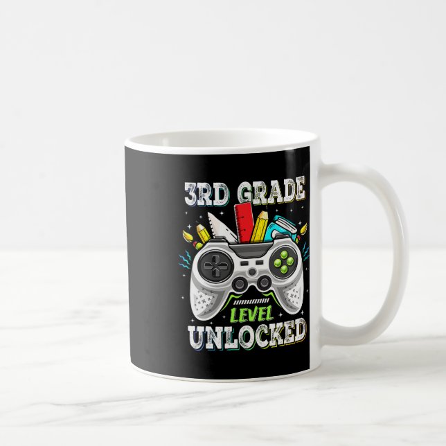 Caneca De Café Ck To School 3rd Grade Level Unlocked Gamer Kids B (Direita)