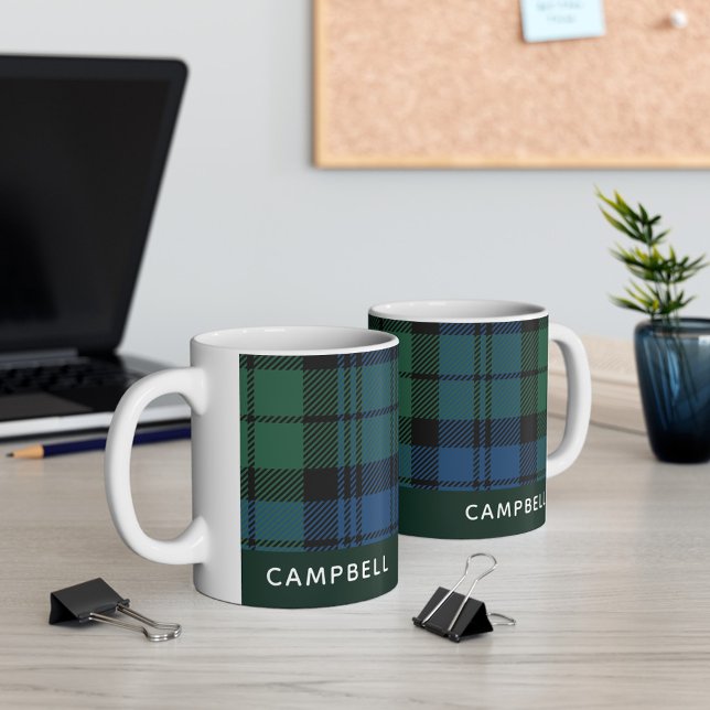 Caneca De Café Clã Personalizado Campbell Tartan Nome da Xadrez (Criador carregado)