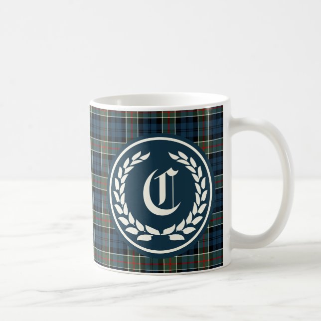 Caneca De Café Clan Colquhoun Dark Blue Tartan Monograma (Direita)
