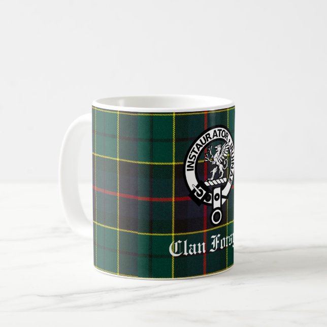 Caneca De Café Clan Forsyth Crest Crachá e Tartan (Frente Esquerda)