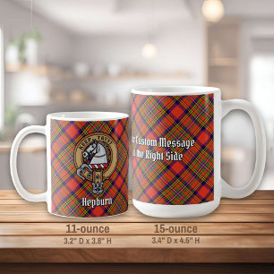 Caneca De Café Clan Hepburn Crest sobre Tartan