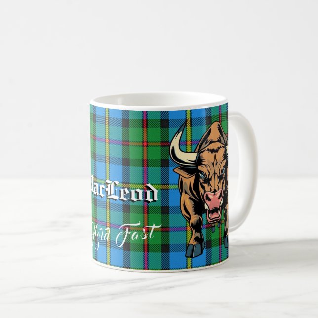 Caneca De Café Clan MacLeod Bull caçando Tartan Motto (Frente Esquerda)