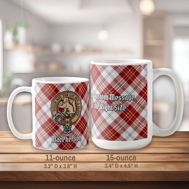Caneca De Café Clan MacPherson Crest sobre Red Dress Tartan (Criador carregado)