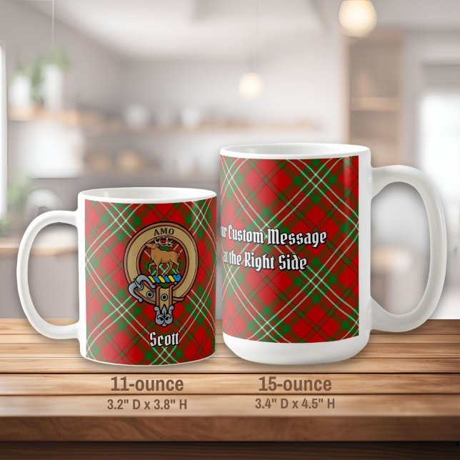Caneca De Café Clan Scott Crest sobre Red Tartan (Criador carregado)