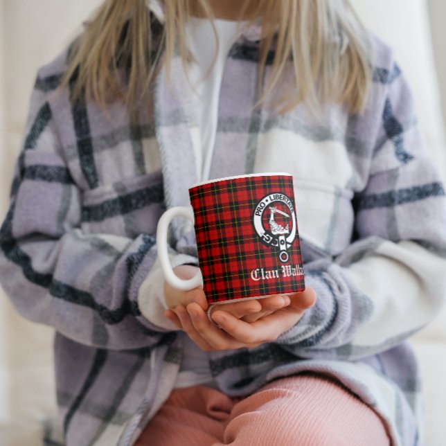 Caneca De Café Clan Wallace Crest Crachá e Tartan (Criador carregado)