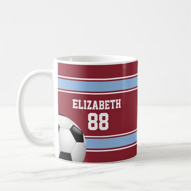Caneca De Café Claret e Blue Stripes Soccer Ball Jersey (Esquerda)