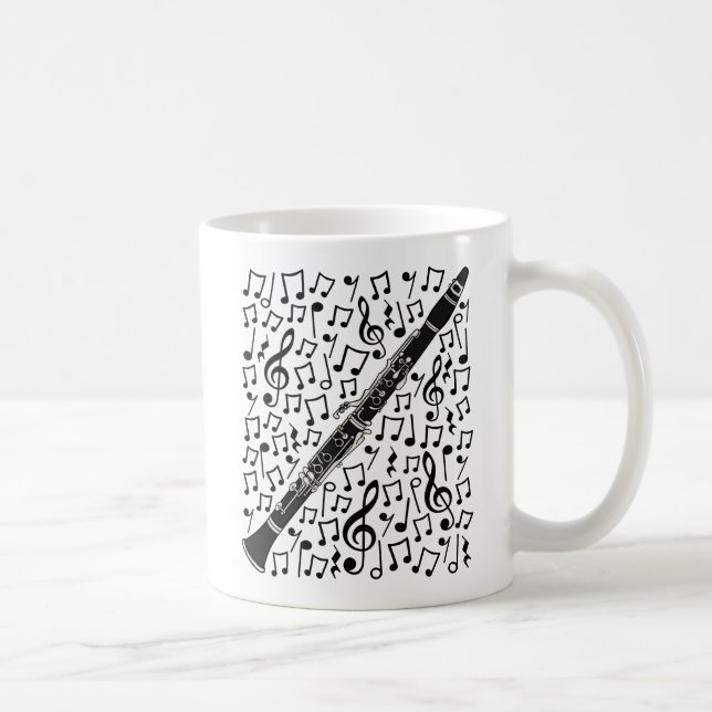 Caneca De Café Clarinet Com Notas Musicais, Músico De Woodwind (Direita)