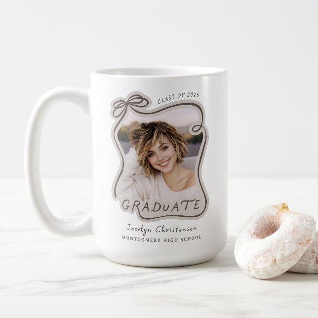 Caneca De Café Class of 2026 Custom Bow Photo Graduation (Com Donut)