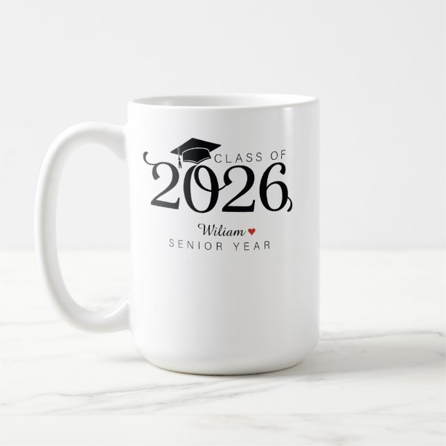 Caneca De Café Class of 2026 Senior Year Graduation Custom Name  (Esquerda)