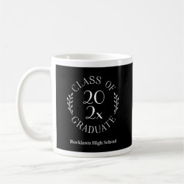 Caneca De Café Classe de 2025 Emblem School Name Black Graduation
