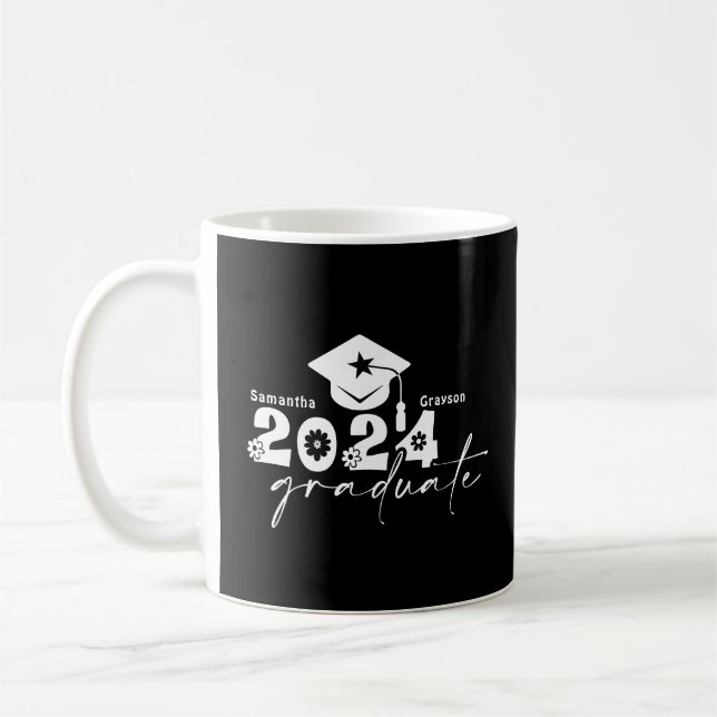 Caneca De Café Classe de Formando Personalizado de 2024 Preto/Bra (Esquerda)