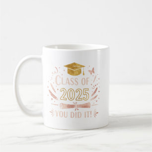 Caneca De Café Classe de Mug de Graduação 2025 - Rosa Dourado e D