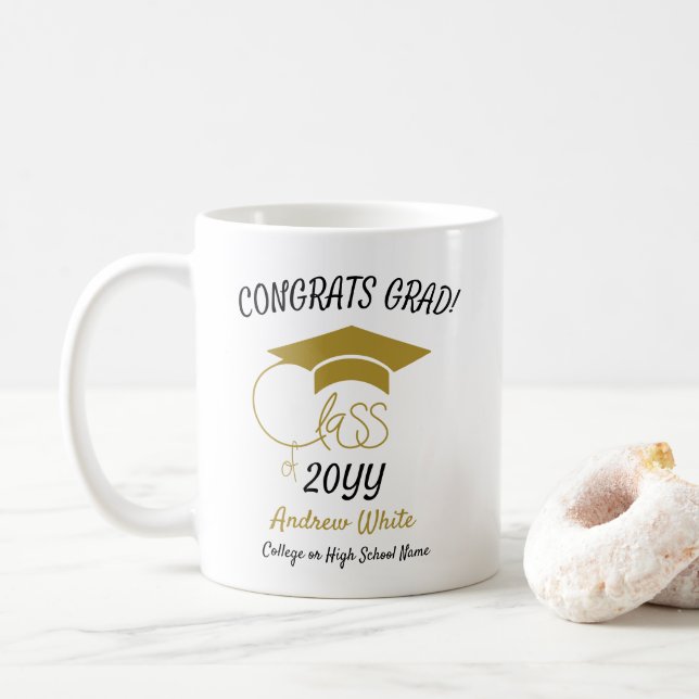 Caneca De Café Classe de Parabéns Moderno Dourado-Inspiracional-F (Com Donut)