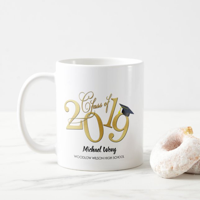 Caneca De Café Classe Dourado Funky personalizada de 2019 (Com Donut)