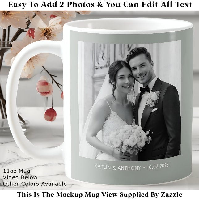 Caneca De Café Classic Black & White Photos Sage Green Gray (Criador carregado)