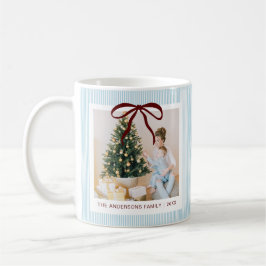 Caneca De Café Classic Blue Stripes Red Bow Christmas
