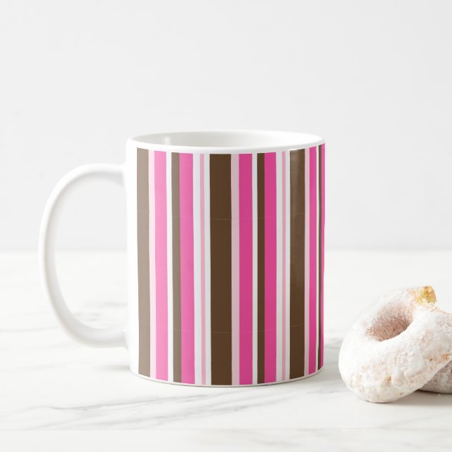 Caneca De Café Classic Brown & Pink Stripe Coffee Mugs  (Com Donut)