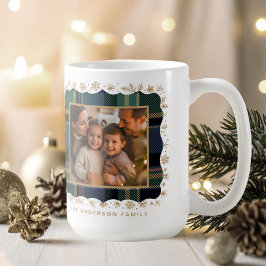 Caneca De Café Classic Christmas Blu Plaid Photo Template ID1141B
