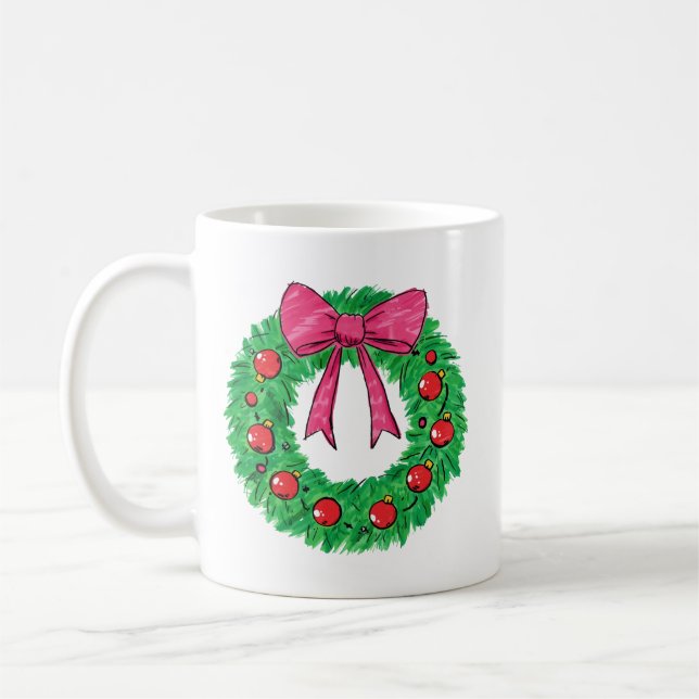 Caneca De Café Classic Christmas Wreath with Bow (Esquerda)