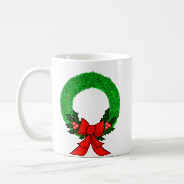 Caneca De Café Classic Christmas Wreath with Red Bow (Esquerda)