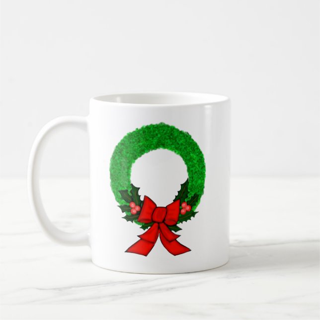 Caneca De Café Classic Christmas Wreath with Red Bow (Esquerda)