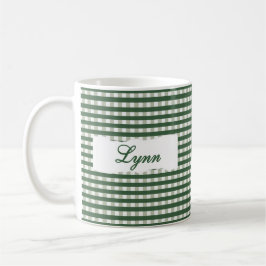 Caneca De Café Classic Green Gingham Personalized Name