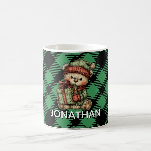 Caneca De Café Classic Holiday Green Checkered Pattern Custom (Centro)