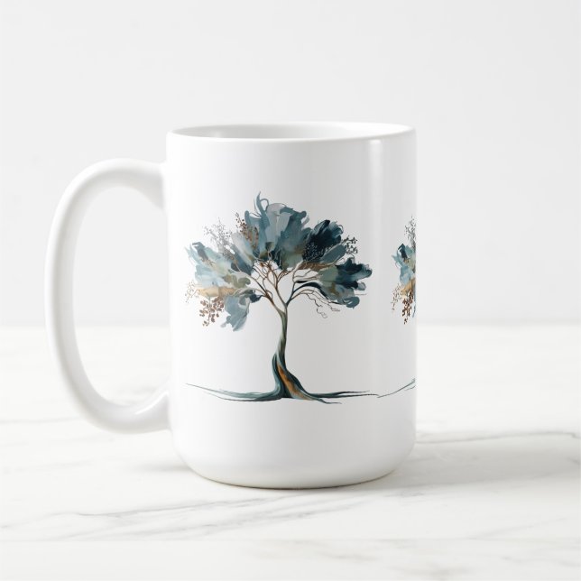 Caneca De Café Classic Mug 15 oz - Desenho de arte em árvore Abst (Esquerda)