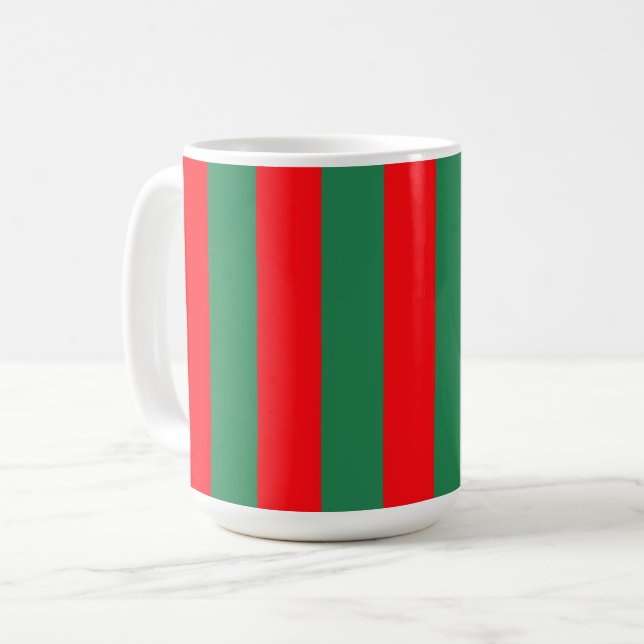 Caneca De Café Classic Red and Green Christmas Stripes (Frente Esquerda)