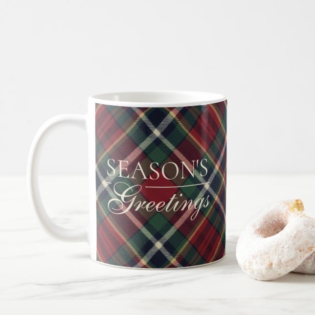 Caneca De Café Classic Red Dark Blue Green Plaid Pattern Two-Tone (Com Donut)