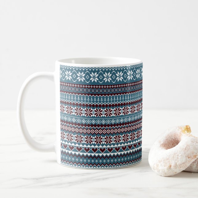 Caneca De Café Classic Scandinavian Christmas Sweater Pattern (Com Donut)